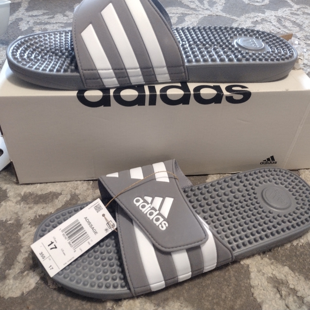 NEW Adidas adissage gray slides